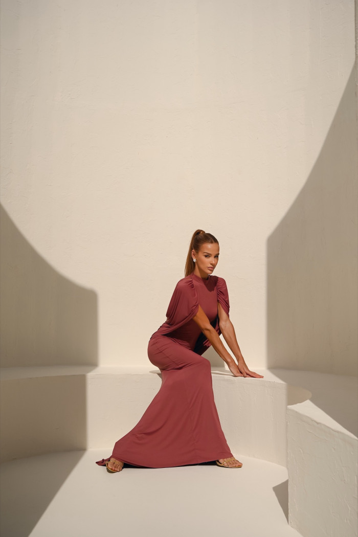 VESTIDO REBECA LONGO CAPA - ROSA SECO