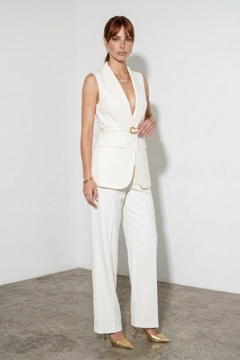 CONJUNTO PAULINA ALFAIATARIA COLETE E CALÇA NUANCES - OFF WHITE