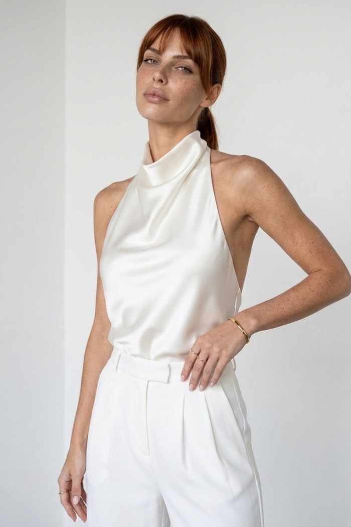BLUSA TACIANA ACETINADA NUANCES - OFF WHITE