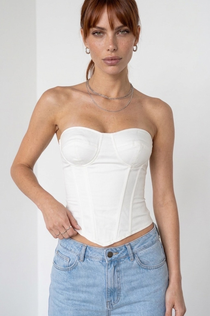 CORSET LUMA ACETINADO BARBATANA NUANCES - OFF WHITE