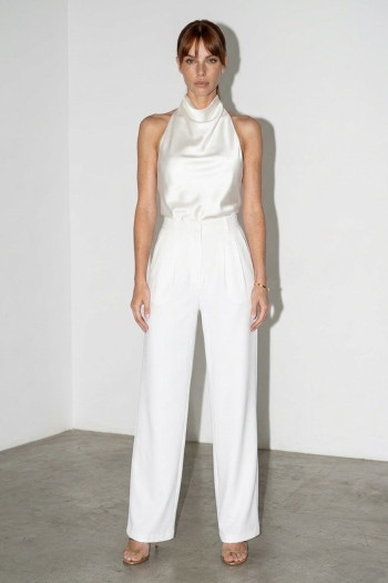 CALÇA PANTALONA LAURA PREGAS NUANCES - OFF WHITE