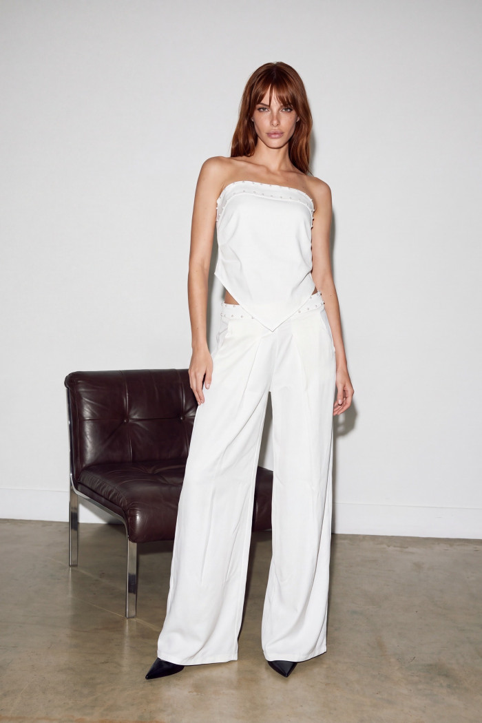 CONJUNTO KAUANE CROPPED E PANTALONA PÉROLAS ATELIER - OFF WHITE