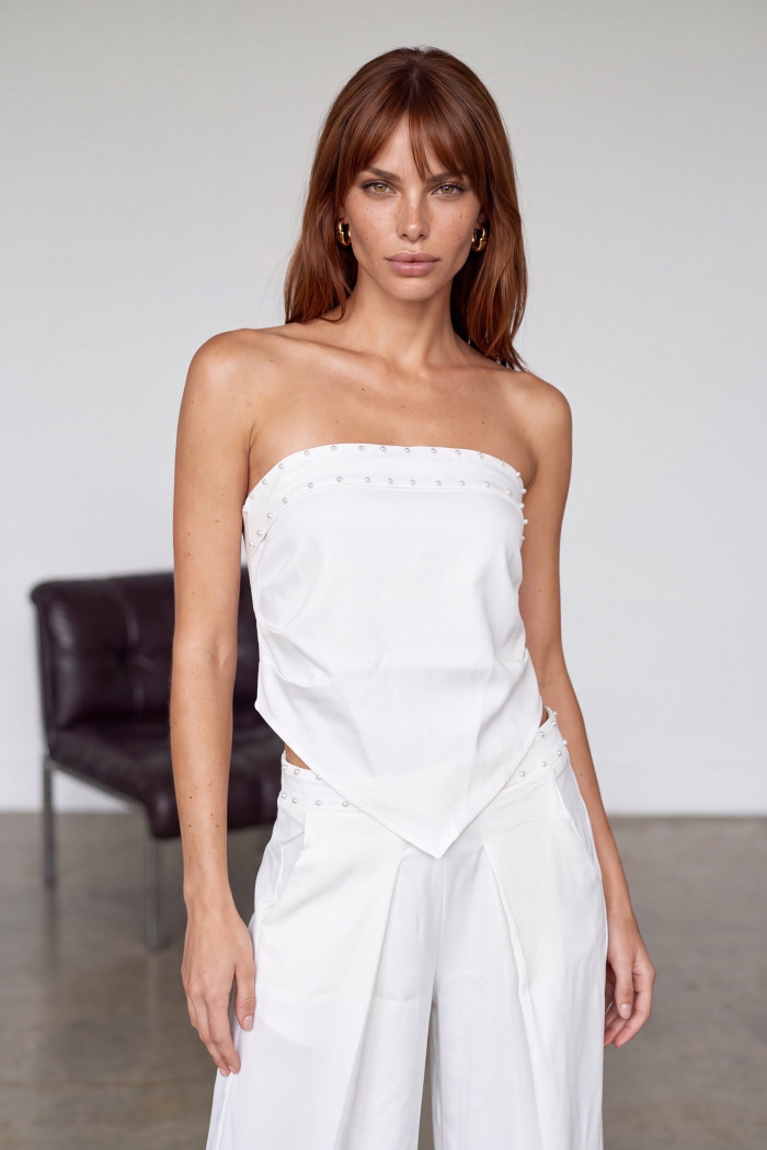 CONJUNTO KAUANE CROPPED E PANTALONA PÉROLAS ATELIER - OFF WHITE