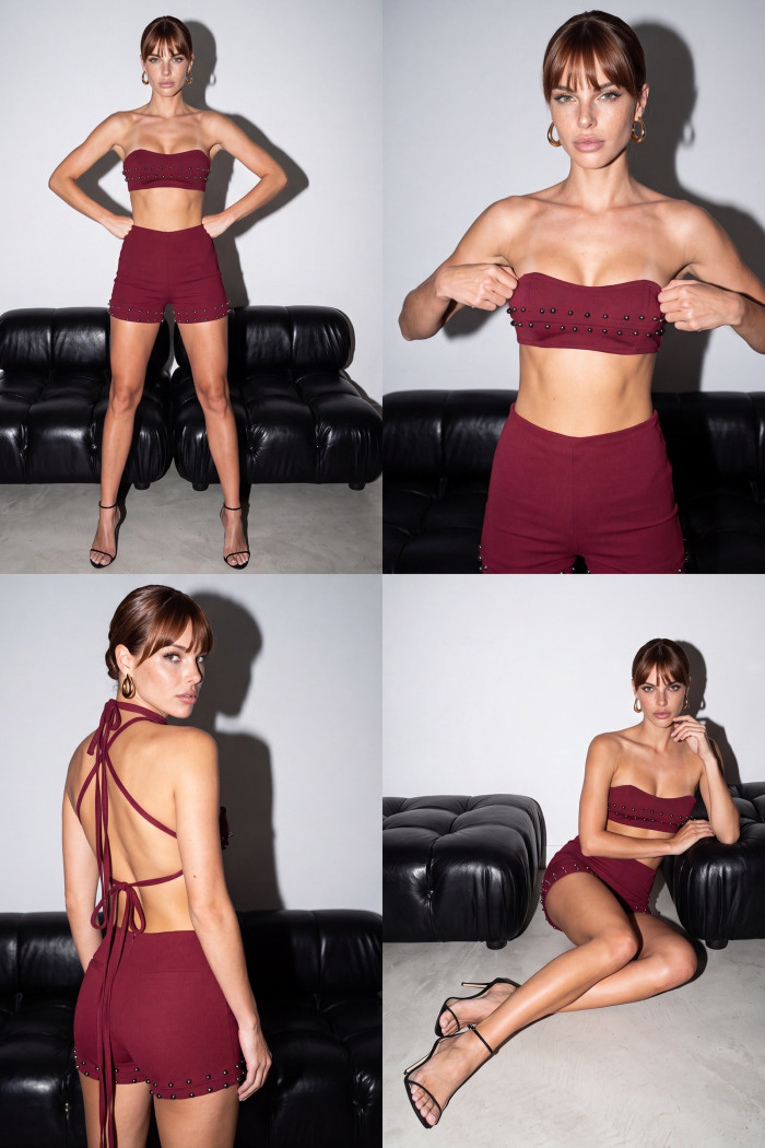 CONJUNTO TOP E SHORT ALFAIATARIA RITA PÉROLAS ATELIER - BURGUNDY