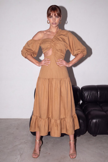 VESTIDO MIDI MB CUT OUT ATELIER - CAMEL