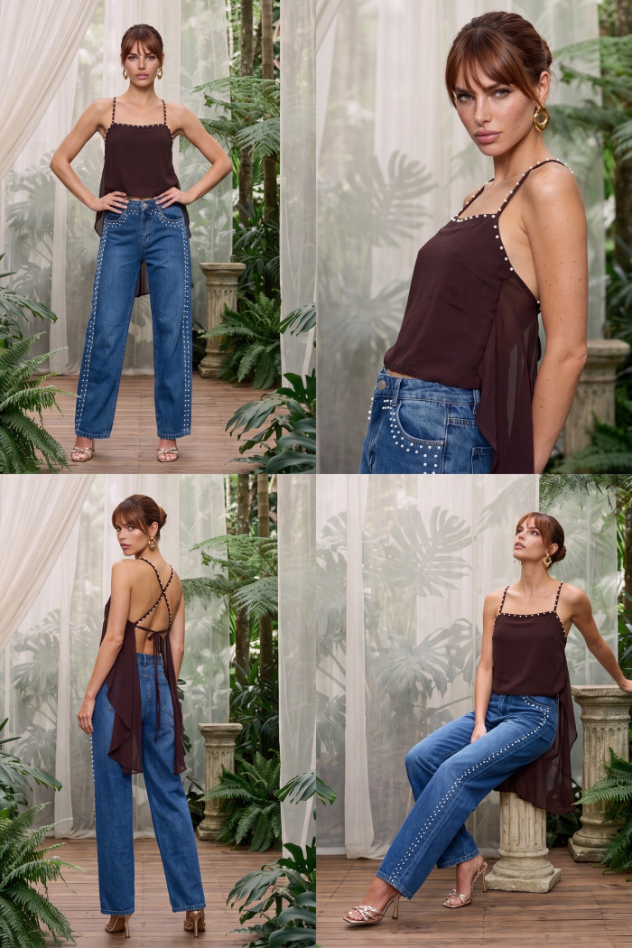 CALÇA JEANS FLÁVIA PÉROLAS ATELIER - AZUL