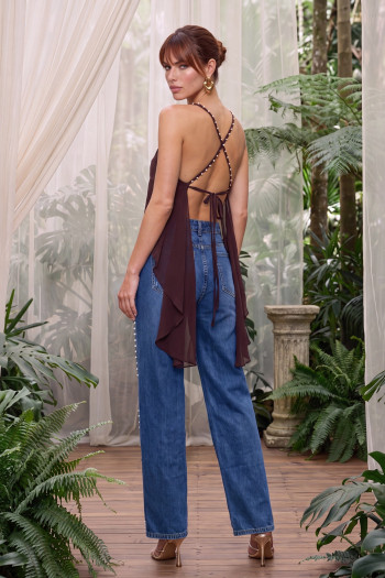 CALÇA JEANS FLÁVIA PÉROLAS ATELIER - AZUL