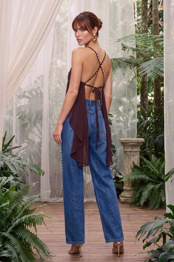 CALÇA JEANS FLÁVIA PÉROLAS ATELIER - AZUL