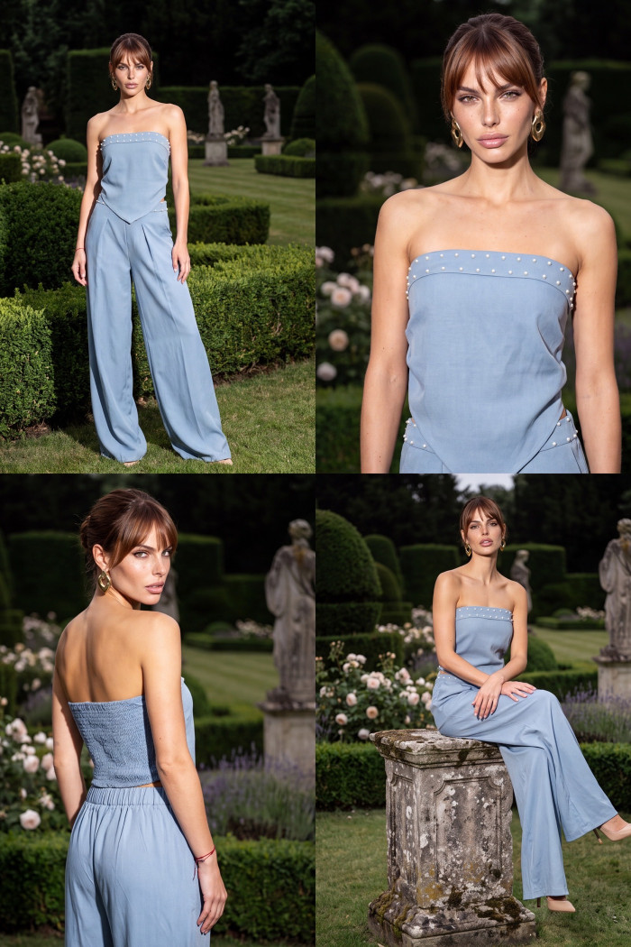 CONJUNTO KAUANE CROPPED E PANTALONA PÉROLAS ATELIER - AZUL SERENITY