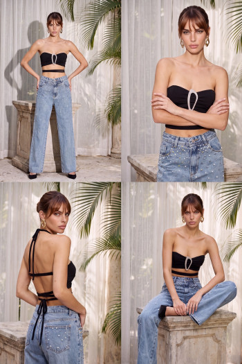 CALÇA JEANS PAOLA PÉROLAS ATELIER - AZUL