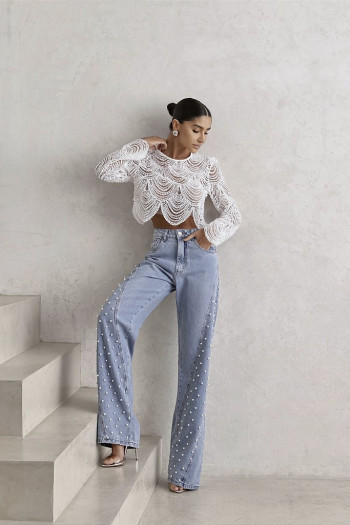 CALÇA JEANS PÉROLAS SUMMER BOHO - LAVAGEM CLARA