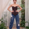 CALÇA JEANS WALESCA JOGGER BORDADA FLOWER ATELIER - AZUL