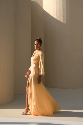 VESTIDO TAINARA LONGO PALA FRANZIDA - CAMOMILA