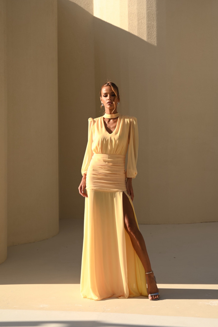 VESTIDO TAINARA LONGO PALA FRANZIDA - CAMOMILA