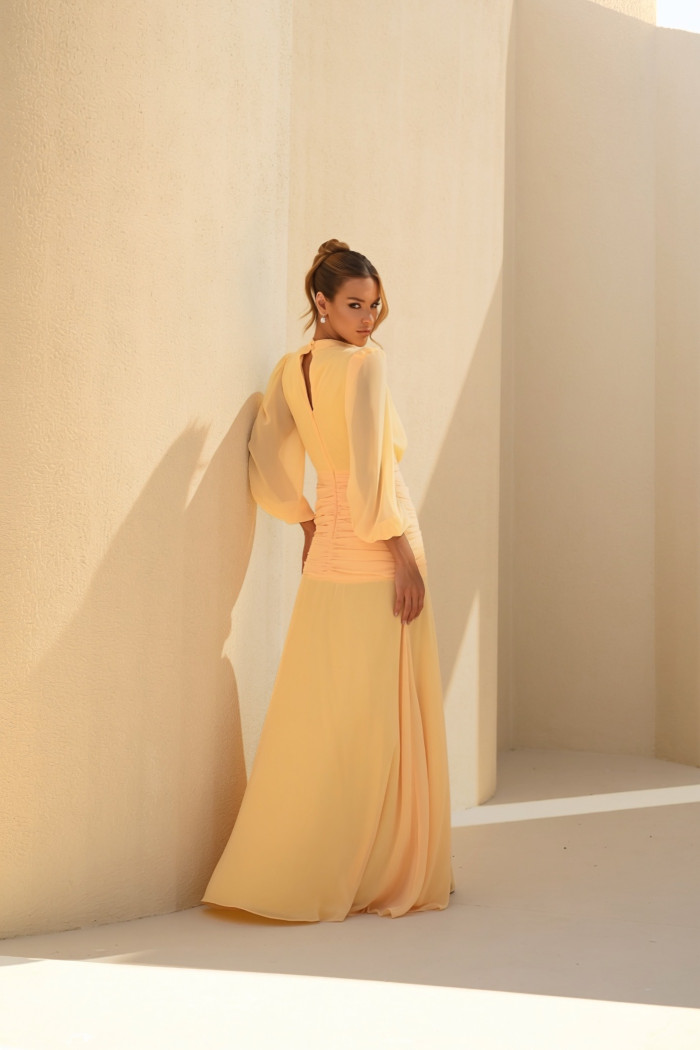 VESTIDO TAINARA LONGO PALA FRANZIDA - CAMOMILA