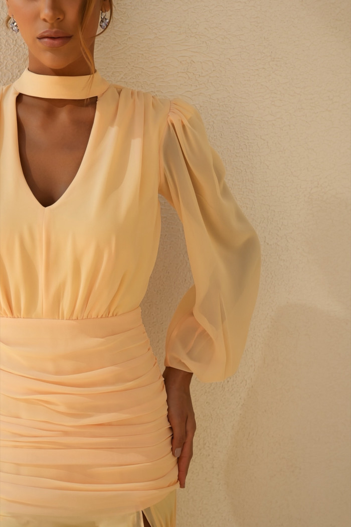 VESTIDO TAINARA LONGO PALA FRANZIDA - CAMOMILA