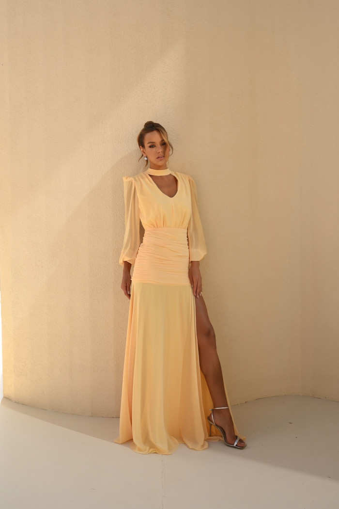 VESTIDO TAINARA LONGO PALA FRANZIDA - CAMOMILA