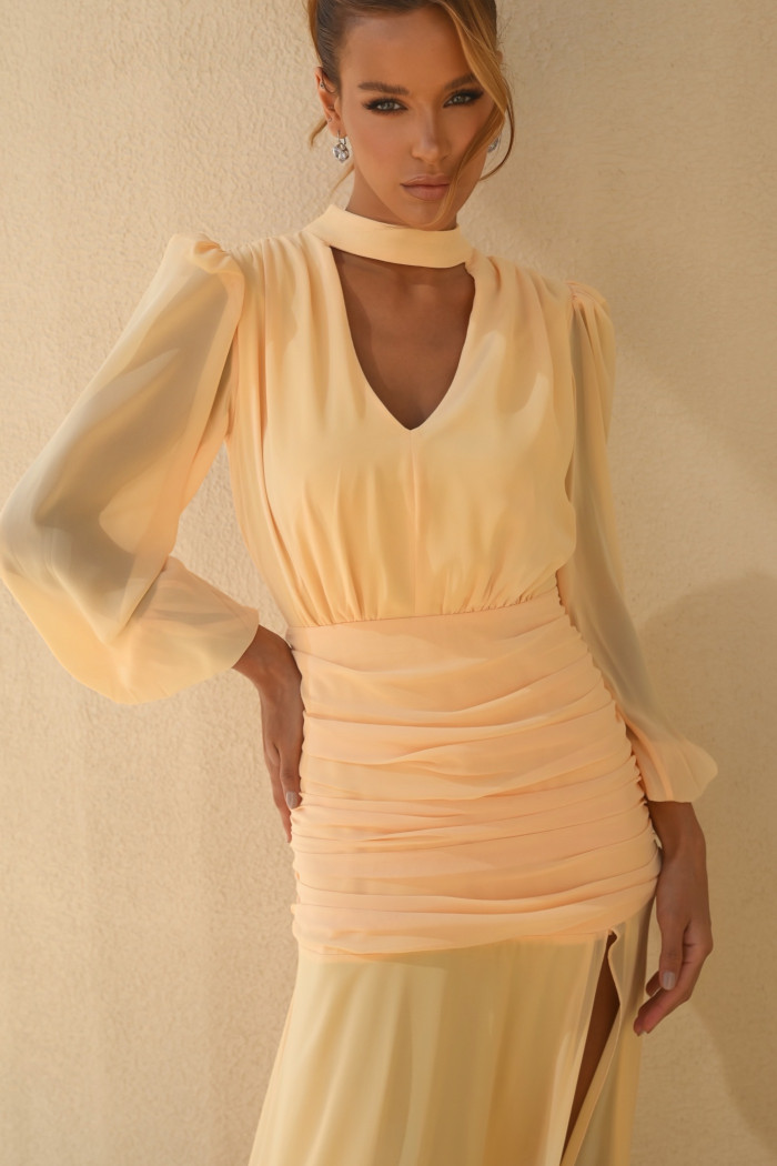 VESTIDO TAINARA LONGO PALA FRANZIDA - CAMOMILA