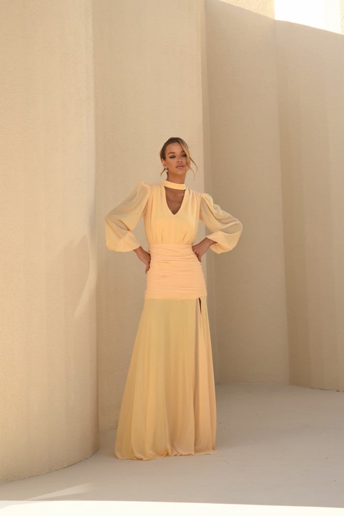 VESTIDO TAINARA LONGO PALA FRANZIDA - CAMOMILA