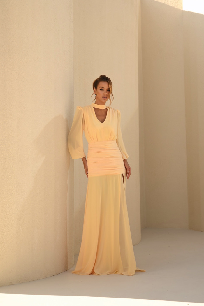 VESTIDO TAINARA LONGO PALA FRANZIDA - CAMOMILA