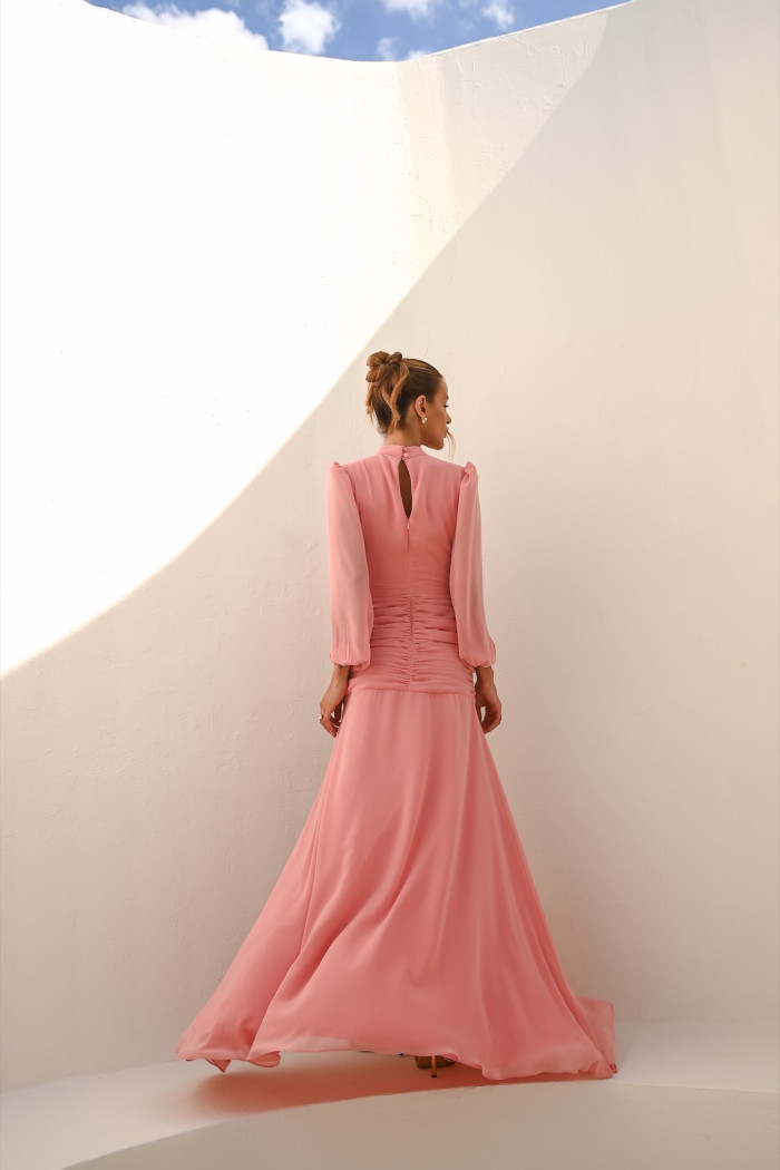 VESTIDO TAINARA LONGO PALA FRANZIDA - ROSA