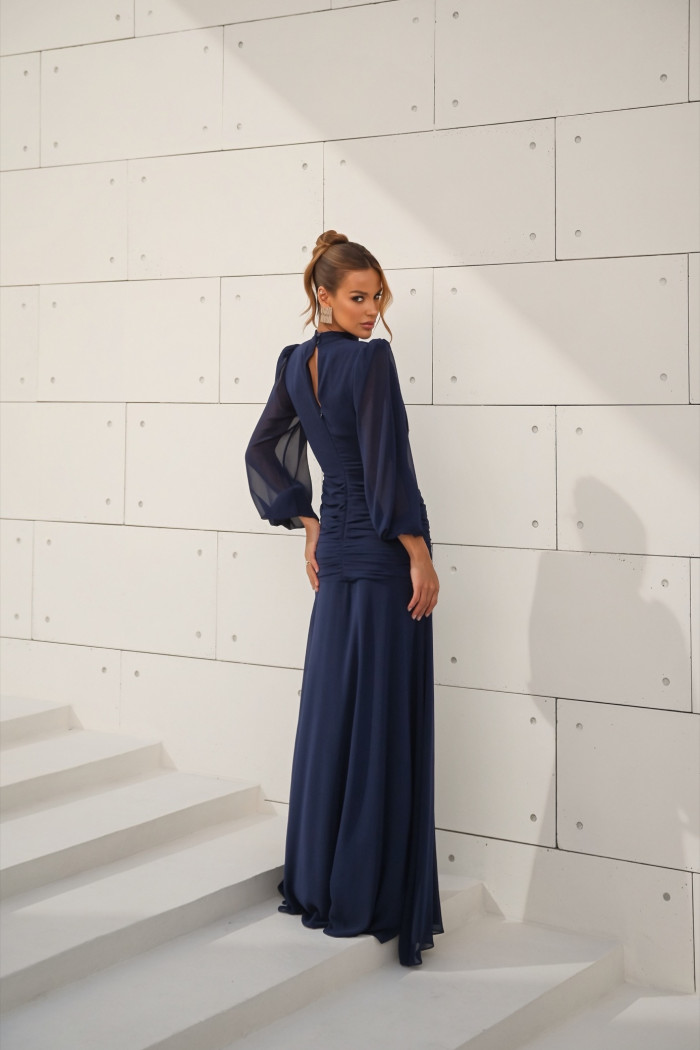 VESTIDO TAINARA LONGO PALA FRANZIDA - AZUL MARINHO