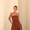 VESTIDO SOFISTIC LONGO T.Q.C. ASSIMÉTRICO ORGANZA - MARROM