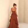VESTIDO SOFISTIC LONGO T.Q.C. ASSIMÉTRICO ORGANZA - MARROM