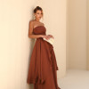 VESTIDO SOFISTIC LONGO T.Q.C. ASSIMÉTRICO ORGANZA - MARROM