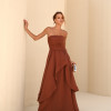 VESTIDO SOFISTIC LONGO T.Q.C. ASSIMÉTRICO ORGANZA - MARROM