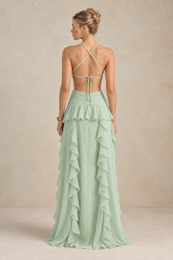VESTIDO DÉBORA CUT OUT BABADOS - VERDE MENTA