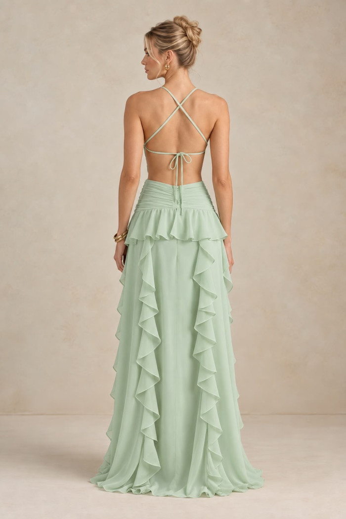 VESTIDO DÉBORA CUT OUT BABADOS - VERDE MENTA