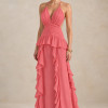 VESTIDO DÉBORA CUT OUT BABADOS - CORAL ROSADO