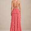 VESTIDO DÉBORA CUT OUT BABADOS - CORAL ROSADO