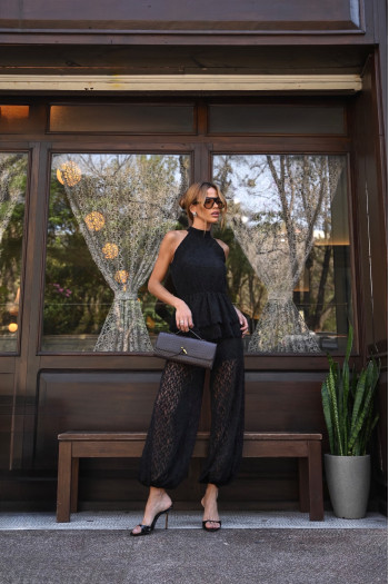 CONJUNTO JASMIN RENDA AVELUDADO - PRETO