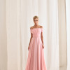 VESTIDO DE FESTA LISBOA LONGO DRAPEADO COM FAIXA - ROSA CLARO