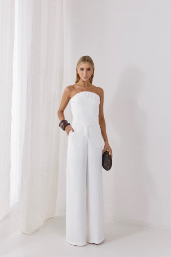 CONJUNTO SCARLETT CROPED E PANTALONA ALFAITARIA - OFF WHITE