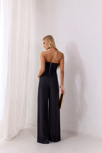 CONJUNTO SCARLETT CROPED E PANTALONA ALFAITARIA - PRETO