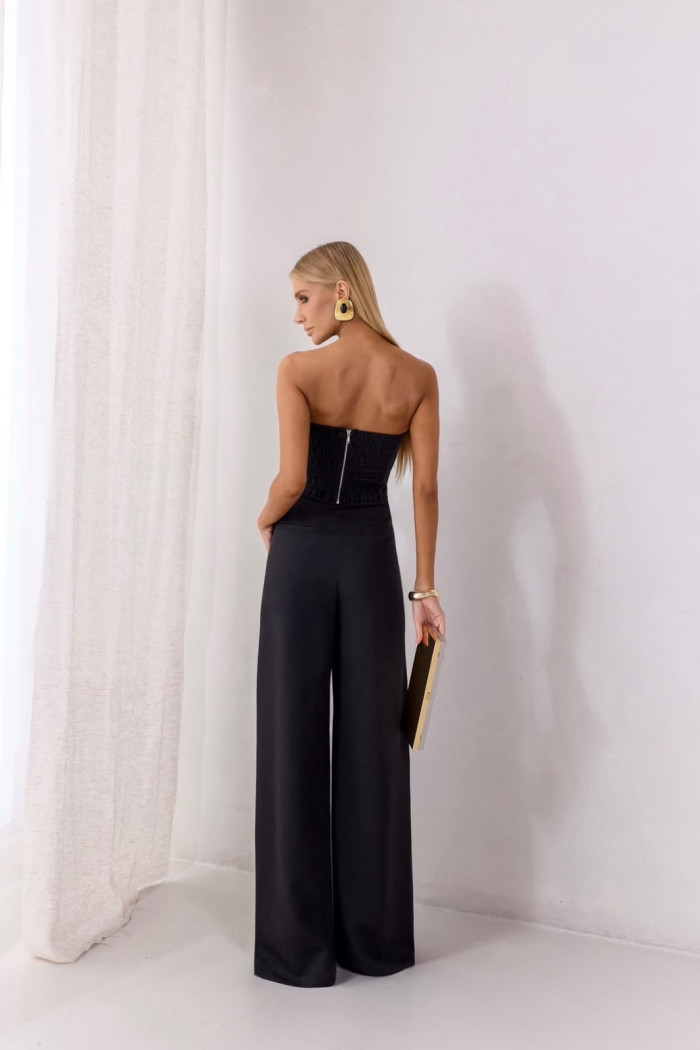 CONJUNTO SCARLETT CROPED E PANTALONA ALFAITARIA - PRETO