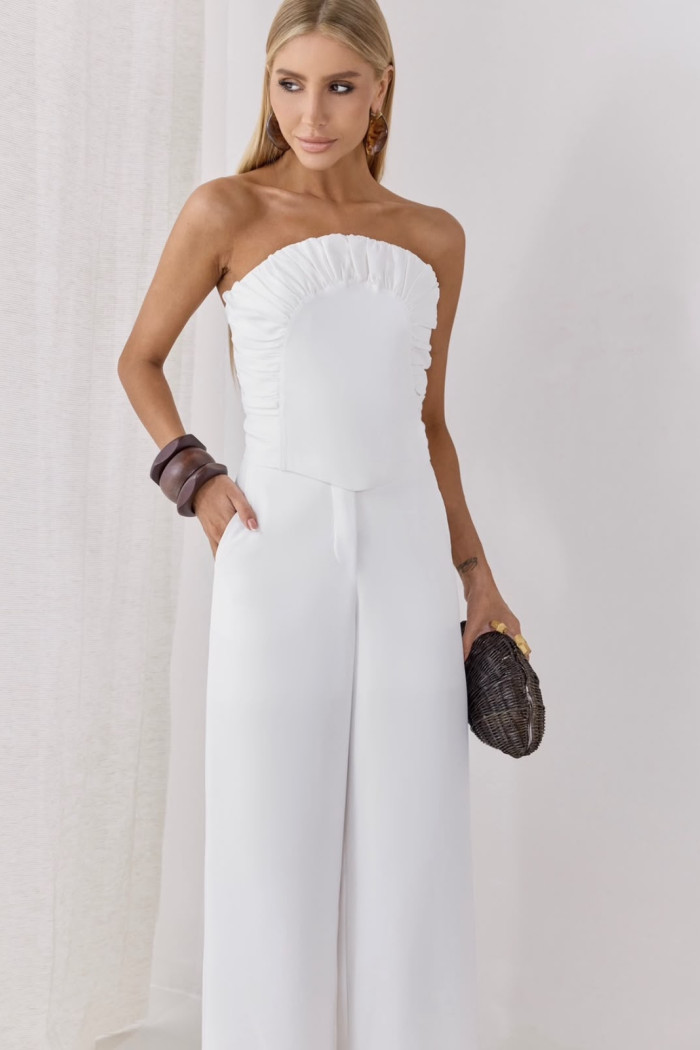 CONJUNTO SCARLETT CROPED E PANTALONA ALFAITARIA - OFF WHITE