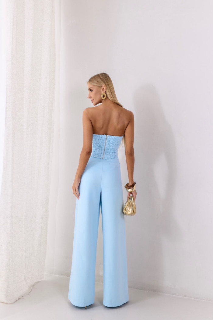 CONJUNTO SCARLETT CROPED E PANTALONA ALFAITARIA - AZUL CLARO
