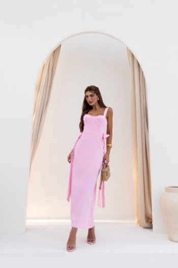 VESTIDO JAMILY MIDI ALFAIATARIA LAÇO - ROSA