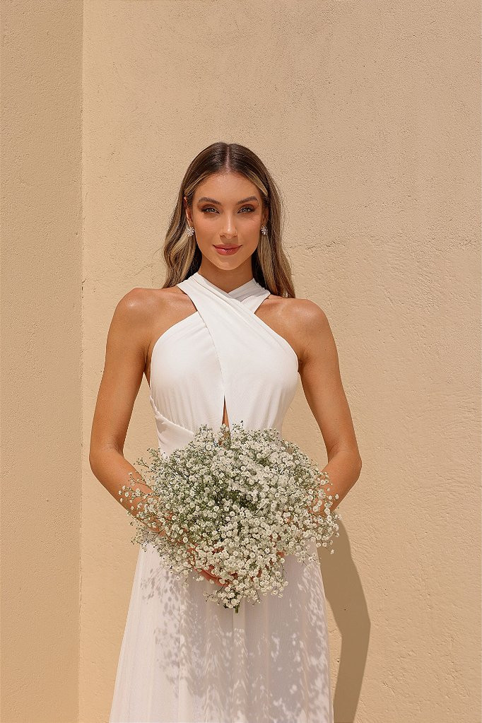 VESTIDO KELLY LONGO TULE NOIVINHAS - OFF WHITE