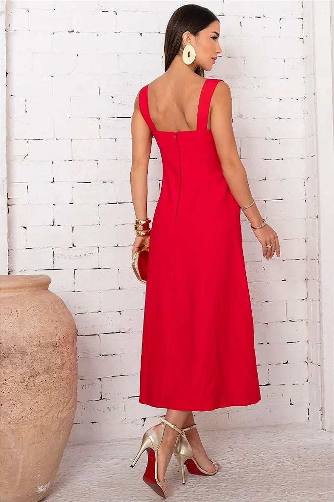 VESTIDO ROCHELE MIDI COM ALÇA LARGA - VERMELHO