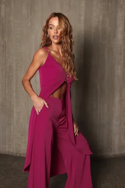 CONJUNTO ANELISE PANTALONA E BLUSA ALONGADA - FÚCSIA