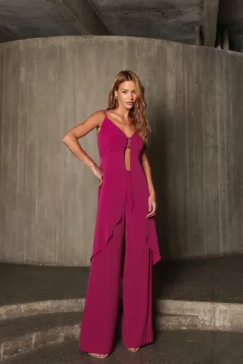 CONJUNTO ANELISE PANTALONA E BLUSA ALONGADA - FÚCSIA