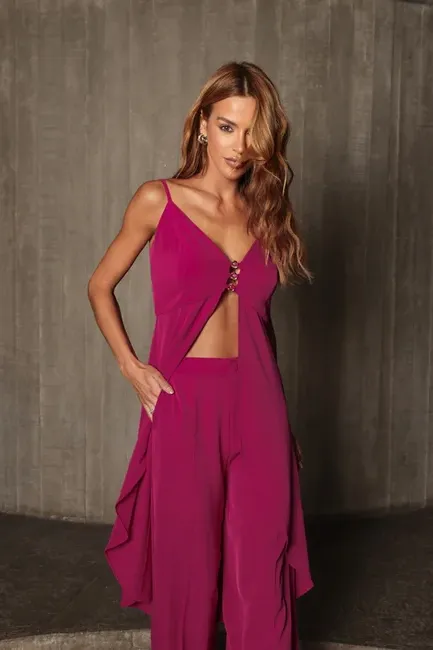 CONJUNTO ANELISE PANTALONA E BLUSA ALONGADA - FÚCSIA