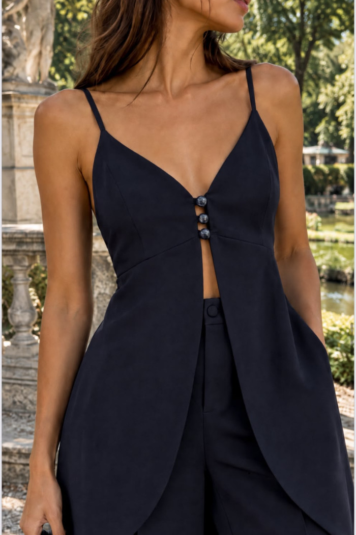 CONJUNTO ANELISE PANTALONA E BLUSA ALONGADA - AZUL NOITE