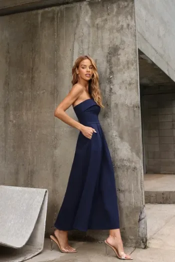 VESTIDO JACQUELINE LONGUETE PALA DOBRADA - AZUL MARINHO