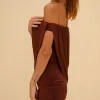 VESTIDO TÁSSIA CURTO CAPA DRAPEADA - MARROM